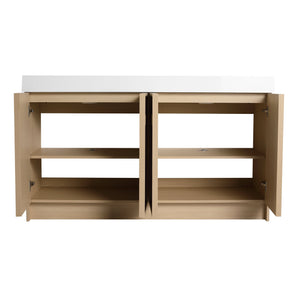 English Elm 60" Freestanding Vanity with Double Resin Sink, Scratch & Water-Resistant Plywood, Soft-Close Doors (Modern) W999S00266