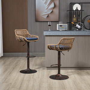 English Elm Modern Swivel Bar Stools Set of 2 Adjustable Counter Height Chairs with Linen Seat Vintage Gold Frame Blue W39594821
