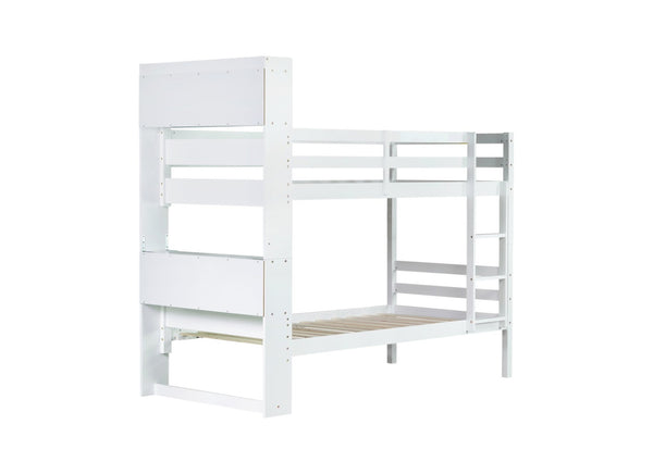 English Elm Twin Over Twin Bunk Bed With Integrated Shelves, Safety Guardrails & Convertible Design, White Finish W504S00214-GIGA