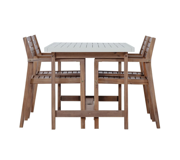 English Elm U_style Solid Acacia Wood Outdoor Dining Set Seats Four with Umbrella Hole Patio Light Brown,Light Gray WY000477AAD