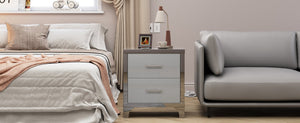 English Elm High Gloss Mirrored 2 Drawer Nightstand Slim Metal Legs Modern Bedroom Side Table Grey W5271P416536
