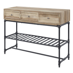 English Elm Mankato Oak and Sandy Black Sofa Table with 3 Drawers, Slatted Shelf & Powder-Coated Metal Legs B062P186450