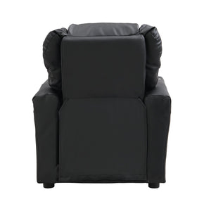 English Elm Kids Recliner Chair Black PVC Kids Toddler Recliner with Cup Holder, Durable Ergonomic 150 lb Capacity W311P216907