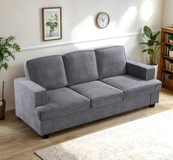 English Elm Modern Velvet Sofa Luxurious 3-Seater Couch with Deep Seating, High-Density Foam, Loose Back Cushions, Wide Arms, Stylish Living Room Centerpiece Grey B2735P292326