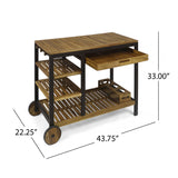 Christopher Knight Home® - Noble House - Admirals Indoor Wood and Iron Bar Cart with Drawers and Wine Bottle Holders, Teak Finish