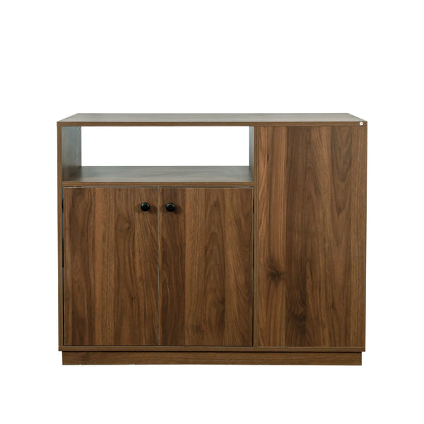English Elm Kitchen Small Sideboard Countertop Organizer with 2 Glass Sliding Doors, 3 Drawers & Display Shelf, Compact Storage Solution for Kitchen Living Room Office (43.7x17.32x9.84) W331P289098