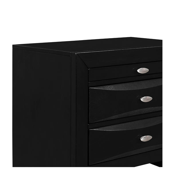 English Elm LUCILLE Walnut Brown Nightstand with Spacious Drawers and Chamfered Fronts, Solid Wood Accent Piece Black B201P295178