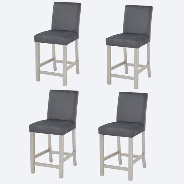 English Elm Counter Height Chairs Set of 4 – Silver Grey Flannelette Upholstery, Ergonomic High Back, 330lb Capacity, Solid Wood Legs W1998P266884