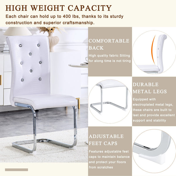 English Elm Set of 2 Glam Faux Alligator Pvc Dining Chairs with Crystal Buckle Bow Legs White W3875P371061