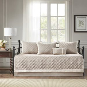 English Elm 6 Breanna Cotton Daybed Cover Set Khaki Diamond Quilted Twin with Bedskirt, Shams & Pillow, Hypoallergenic B03597558