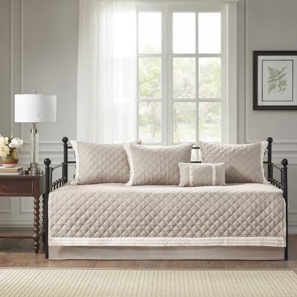 English Elm 6 Breanna Cotton Daybed Cover Set Khaki Diamond Quilted Twin with Bedskirt, Shams & Pillow, Hypoallergenic B03597558