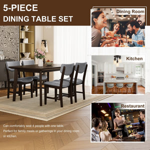 English Elm Rustic Farmhouse Five Piece Dining Set Rubberwood Legs Upholstered Chairs for Kitchen Espresso N752S000089P