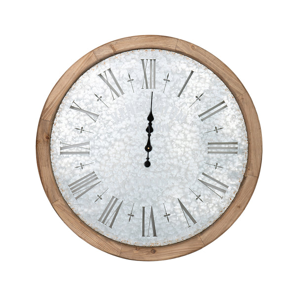 English Elm D32.3" Oversized Rustic Wall Clock with Fir Frame, Galvanized Numerals, Black Steel Hands, Vintage Charm W2078P293128