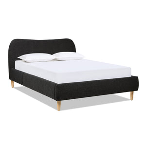 English Elm Roman Curved Headboard Upholstered Platform Bed, Queen, Ebony Black Boucle