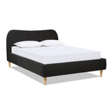 Roman Curved Headboard Upholstered Platform Bed, Queen, Ebony Black Boucle