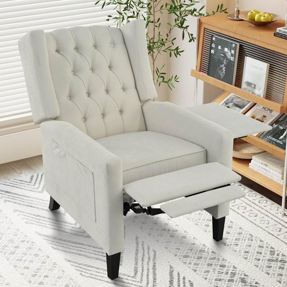 English Elm Manual WingBack Recliner Chair with Foldable Side Table, USB Charging, Solid Wood Frame Comfort Beige W680P236050