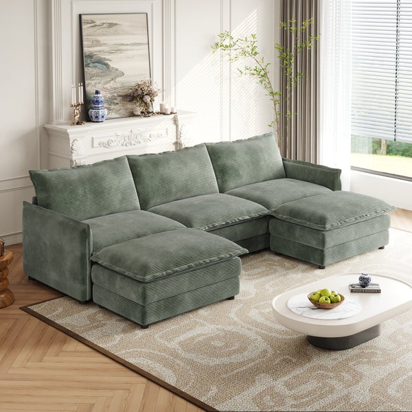 English Elm Corduroy 3-Seater Oversized Cloud Couch With Movable Footrests For Custom Living Room Comfort W834S00425