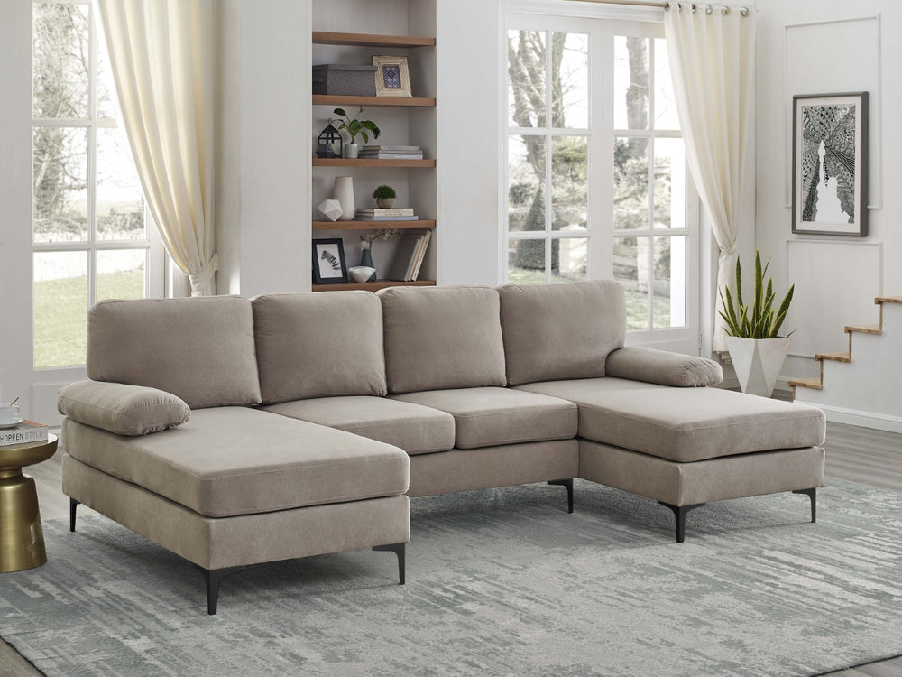 English Elm Polyester Blend U-shape Sectional with Double Chaise and Black Metal Legs B2748S00039