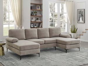 English Elm Polyester Blend U-shape Sectional with Double Chaise and Black Metal Legs B2748S00039
