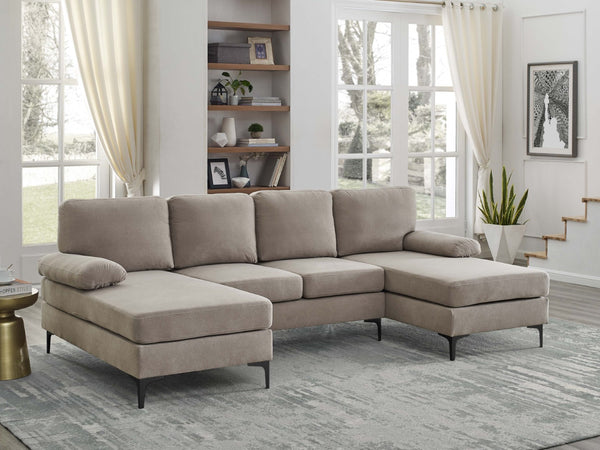English Elm Polyester Blend U-shape Sectional with Double Chaise and Black Metal Legs B2748S00039