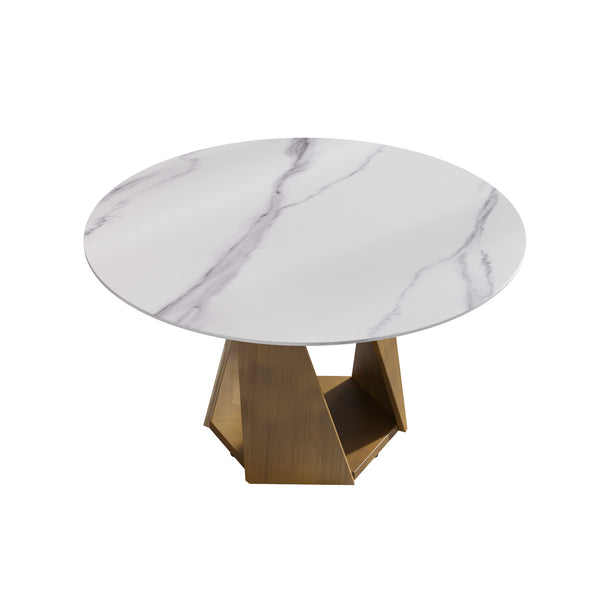 English Elm 53" Round Marble Dining Table - Elegant Artificial Marble Top & Sturdy Bronze Base For 6 People W1535S00407