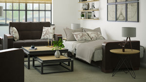 English Elm PrimeNest ZenAero X Upholstered Convertible Loveseat with Storage, Microfiber Comfort, Space-Saving Design Brown B030P281770
