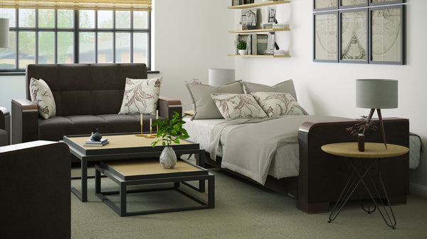 English Elm PrimeNest ZenAero X Upholstered Convertible Loveseat with Storage, Microfiber Comfort, Space-Saving Design Brown B030P281770