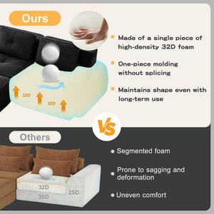English Elm Modern Corduroy Sectional Sofa Deep Seat V Shape Tufted Couch with Movable Ottoman Black W714S01585