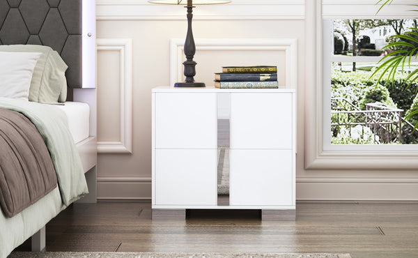 English Elm Elegant Nightstand with Metal Feet and Two Spacious Drawers for Stylish Bedroom and Living Rooms White 28.75 L x 17.75 W x 7.75 H N733P307938W