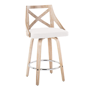 English Elm Charlotte Farmhouse Counter Stool 26" Fixed-Height Swivel Seat with X-Back, White Wash Wood, Upholstered Comfort, Set of 2 Cream B202S00184