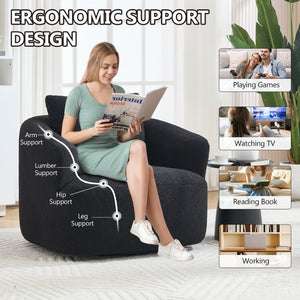 English Elm 360° Swivel Barrel Chair Teddy Fleece Upholstery with Pillow for Bedroom Reading Nook Black W1803P363032
