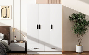 English Elm 3 Door Wardrobe Closet with Drawers, Shelves & Aluminum Rod — Durable MDF Pine, 47.2"L x 20"W x 67.7"H white GX001837AAK