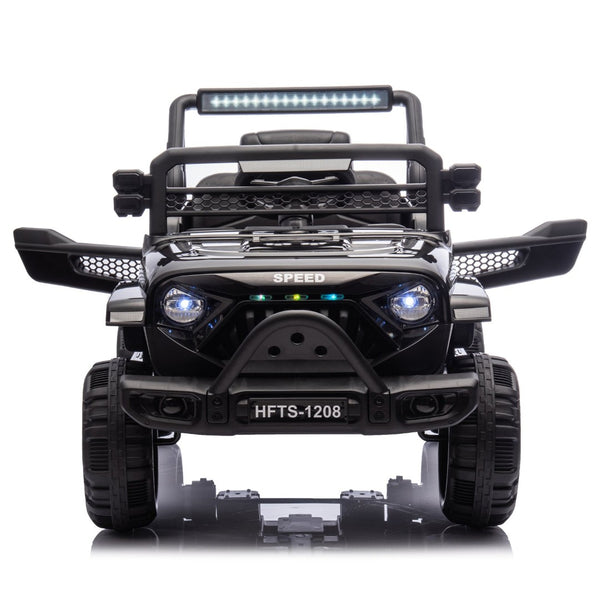 English Elm 12v Kids Electric Ride on Truck with Parental Remote Four Wheel Suspension and Led Lights Black W1578P187459