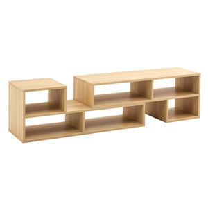 English Elm 2 Cube TV Stand with Modular L-Shaped Design, Adjustable 47–70" Length, Six Open Shelves, Durable MDF Burly Wood W3226P279109