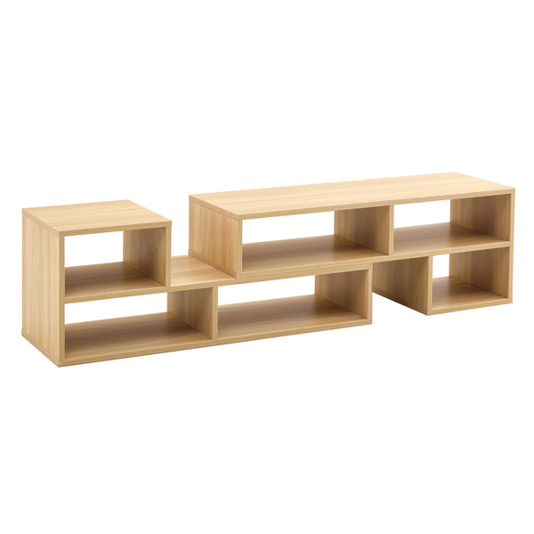 English Elm 2 Cube TV Stand with Modular L-Shaped Design, Adjustable 47–70" Length, Six Open Shelves, Durable MDF Burly Wood W3226P279109