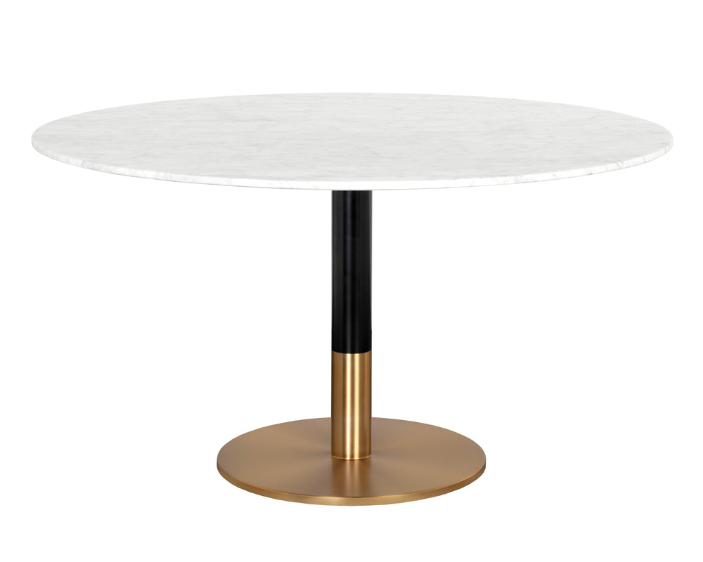 Sunpan Massie 54" Round Dining Table - Luxurious White Carrara Marble Top with Elegant Black & Gold Base