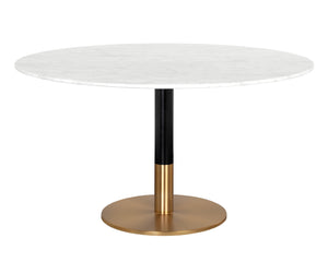Sunpan Massie 54" Round Dining Table - Luxurious White Carrara Marble Top with Elegant Black & Gold Base