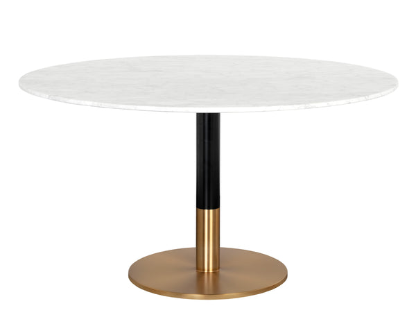 Sunpan Massie 54" Round Dining Table - Luxurious White Carrara Marble Top with Elegant Black & Gold Base
