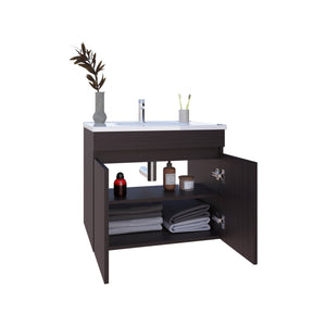English Elm Chaux Floating Wide Double Door Vanity in Black Wengue with Resin Sink & Two Shelves, 23.2" B070P337128