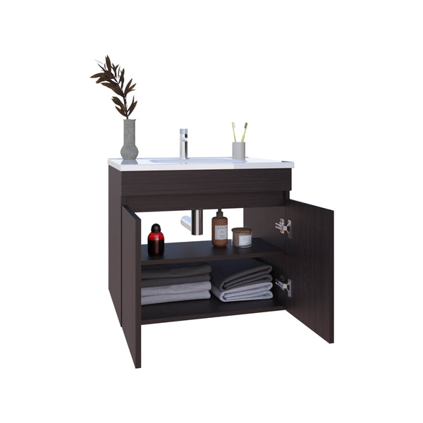 English Elm Chaux Floating Wide Double Door Vanity in Black Wengue with Resin Sink & Two Shelves, 23.2" B070P337128