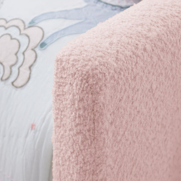 English Elm Twin Boucle Upholstered Kids Bed Whimsical Rabbit Ear Headboard with Safety Rail Pink W1413P407486