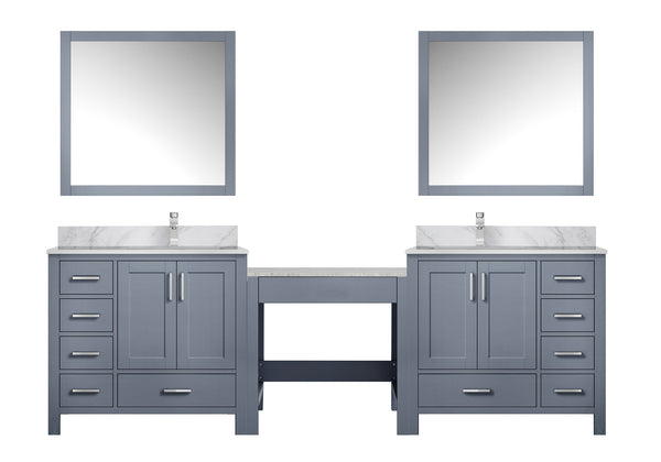 English Elm Dark Grey Double Bath Vanity With Carrara Marble Top, Faucets & Mirrors - Elegant Bathroom Upgrade! B2731S01227