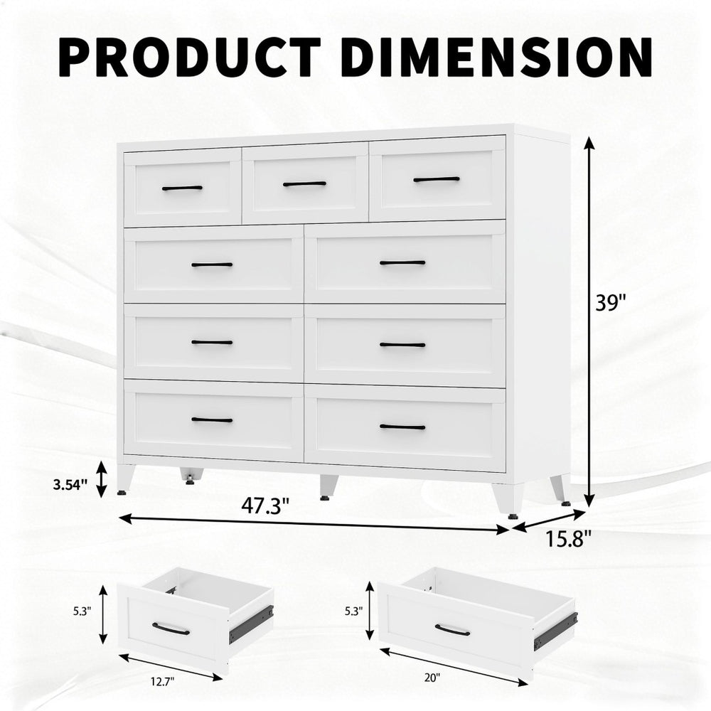 English Elm 7-drawer Steel Dresser Wide Low Profile White Cabinet for Bedroom or Entryway T2398P498868