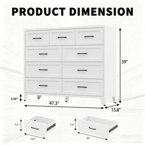English Elm 7-drawer Steel Dresser Wide Low Profile White Cabinet for Bedroom or Entryway T2398P498868