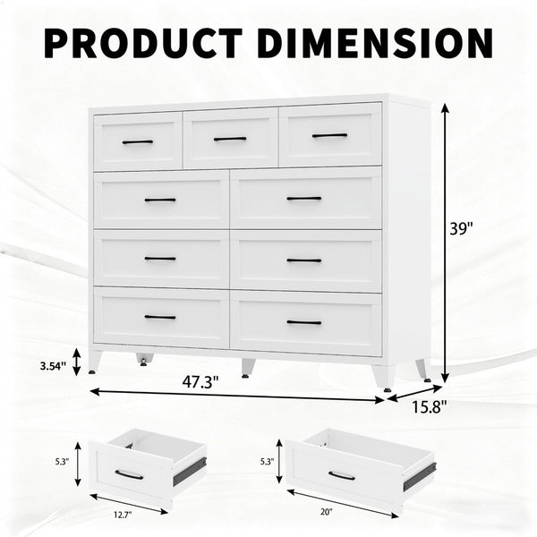 English Elm 7-drawer Steel Dresser Wide Low Profile White Cabinet for Bedroom or Entryway T2398P498868