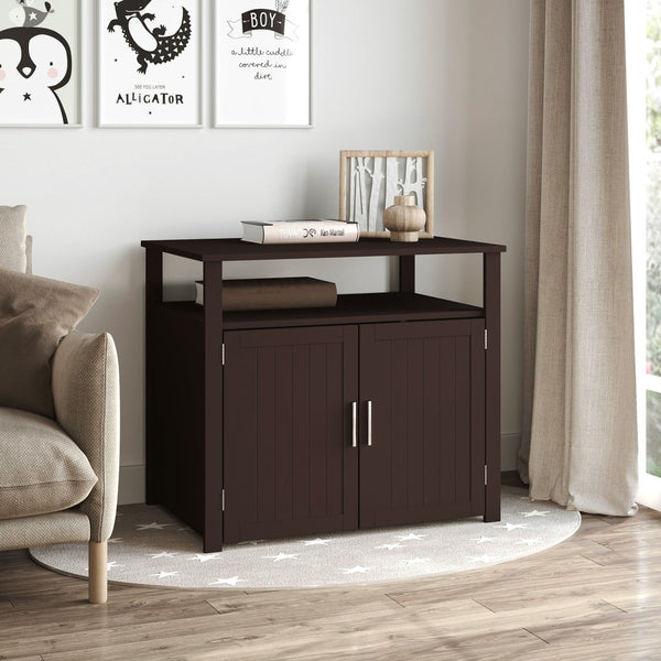 English Elm Pawhut Stylish Wooden Cat Litter Box Enclosure & End Table With Adjustable Partition, Brown W2225P217309-GIGA