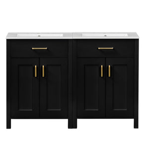 English Elm Modern 48 Inch Freestanding Bathroom Vanity Dual Ceramic Sinks Soft Close Gold Handles Black N729P000008B