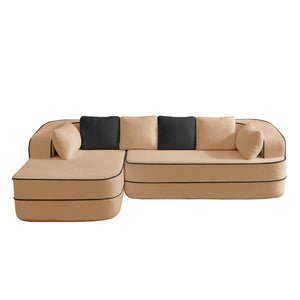 English Elm 106" Luxurious Teddy Velvet L-Shaped Sofa With Chaise – No Assembly, Ergonomic, Fluffy Comfort In Camel W714S01418