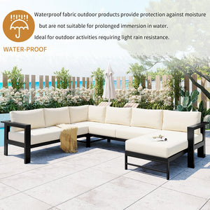 English Elm U-shaped outdoor sofa set with durable aluminum frame, polyspun cushions, high weight capacity and garden-ready style White WY000392AAA
