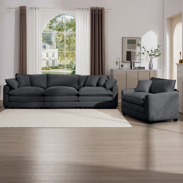 English Elm Mid-Century Modern 2-Piece Sectional Set In Grey Corduroy With Memory Foam For Ultimate Comfort W714S00836